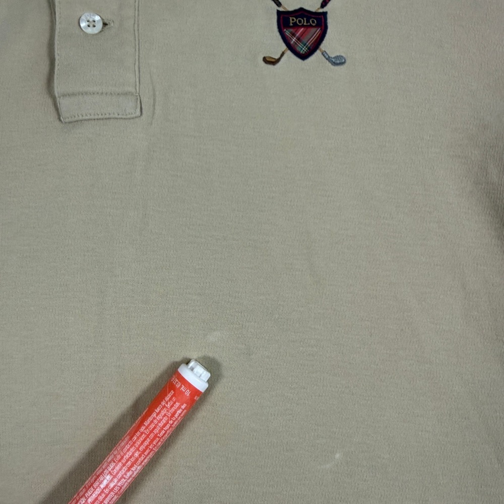 Vintage Polo Ralph Lauren Mens Polo Shirt M Tan Cotton Crest Logo Short Sleeve - Picture 10 of 13